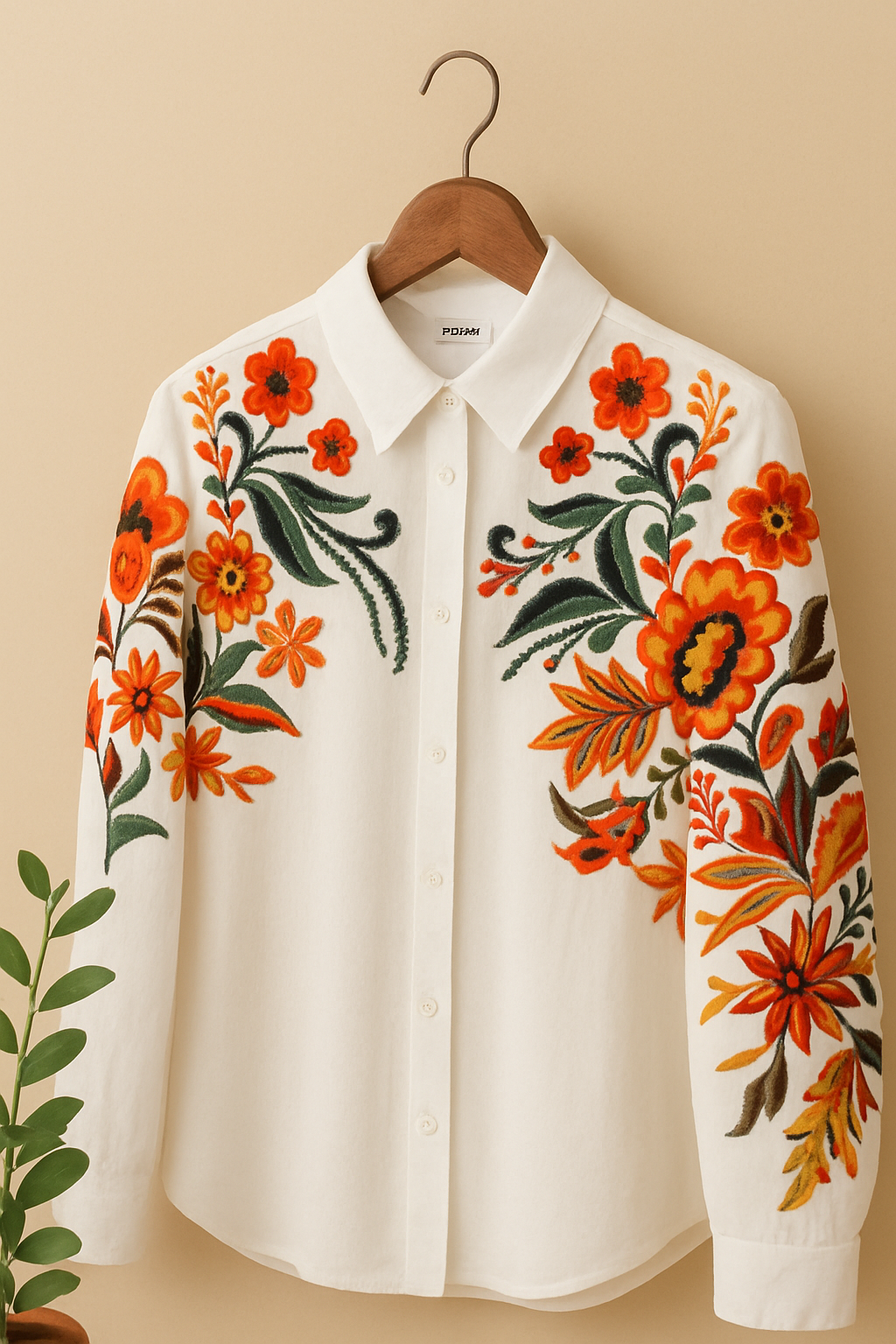 Wit hemd met geborduurde bloemen